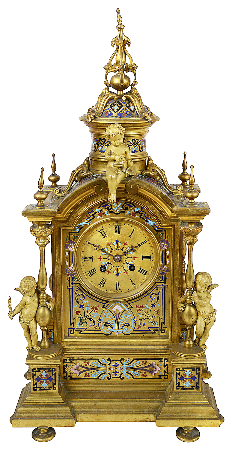 French 19th Century Champleve enamel mantle clock