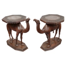Rare pair Anglo Indian carved Camel tables, circa 1840