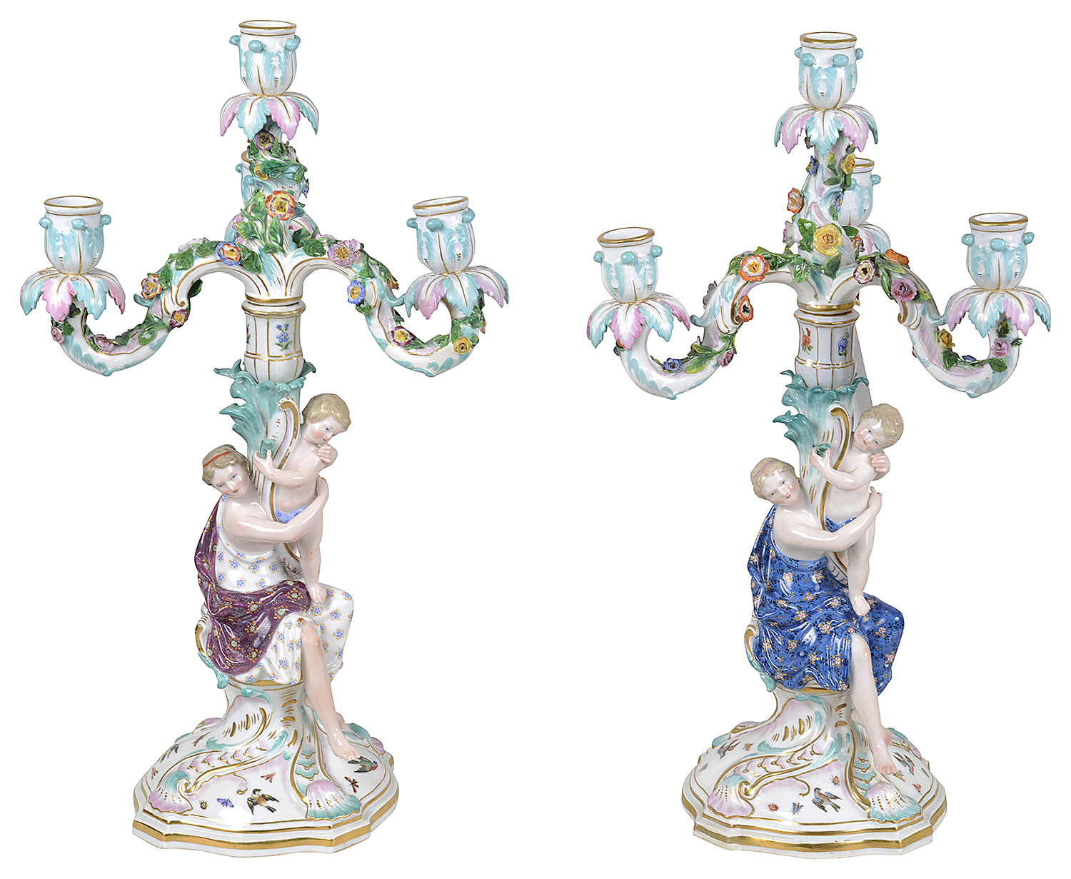Pair 19th Century Meissen candelabra
