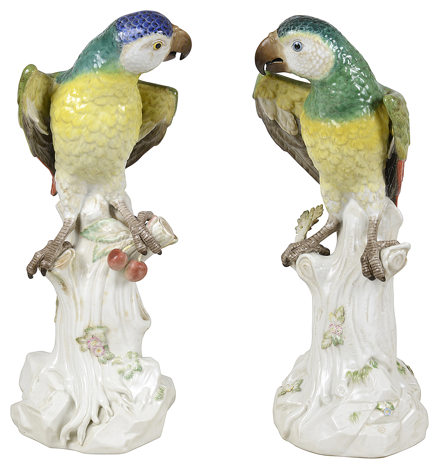 Pair 19th Century Meissen Parrots