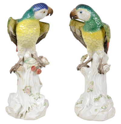 Pair 19th Century Meissen Parrots