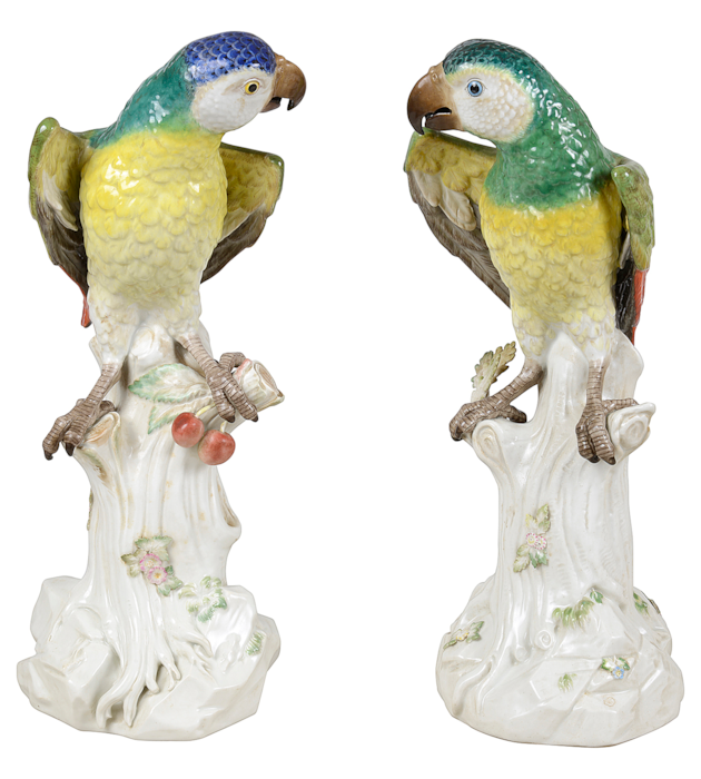 Pair 19th Century Meissen Parrots