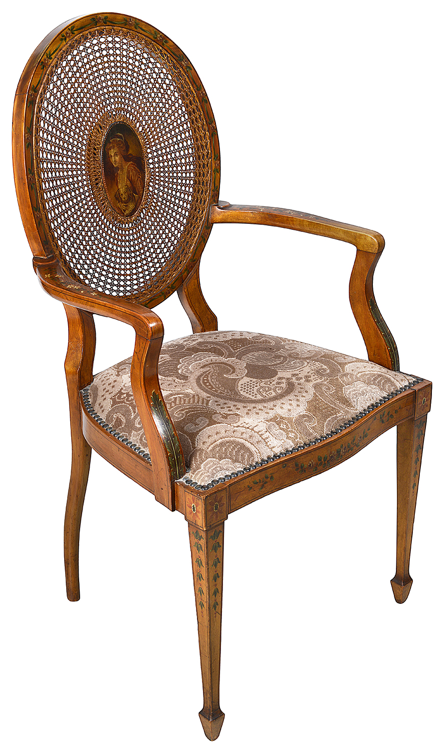 Satinwood Sheraton revival arm chair, circa 1900