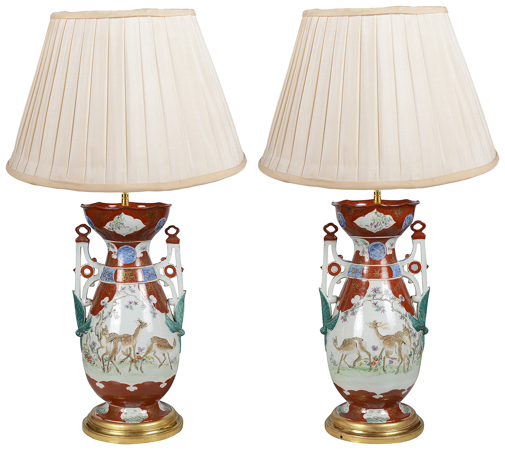 Pair 19th Century Japanese Kutani vases / lamps