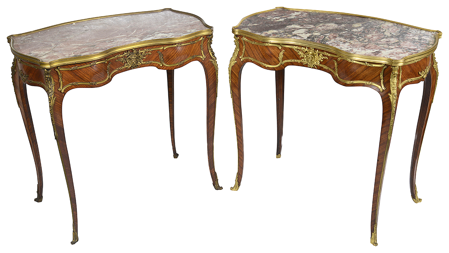 Pair French Louis xvi style side tables, signed F. Linke.