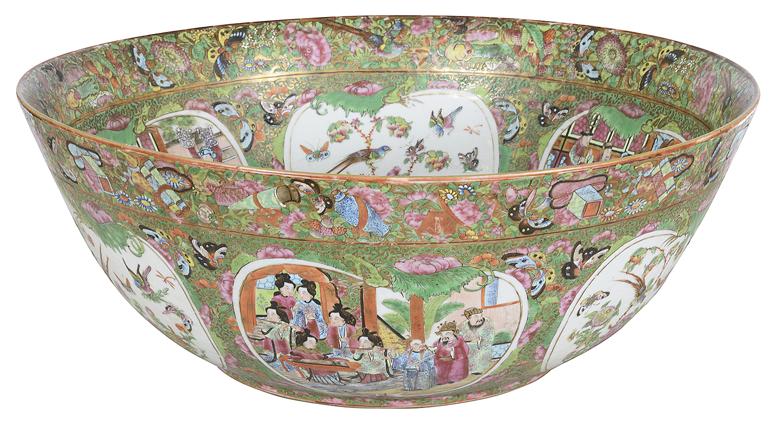 Large Rose Medallion Bowl, C19th 19" Dia.