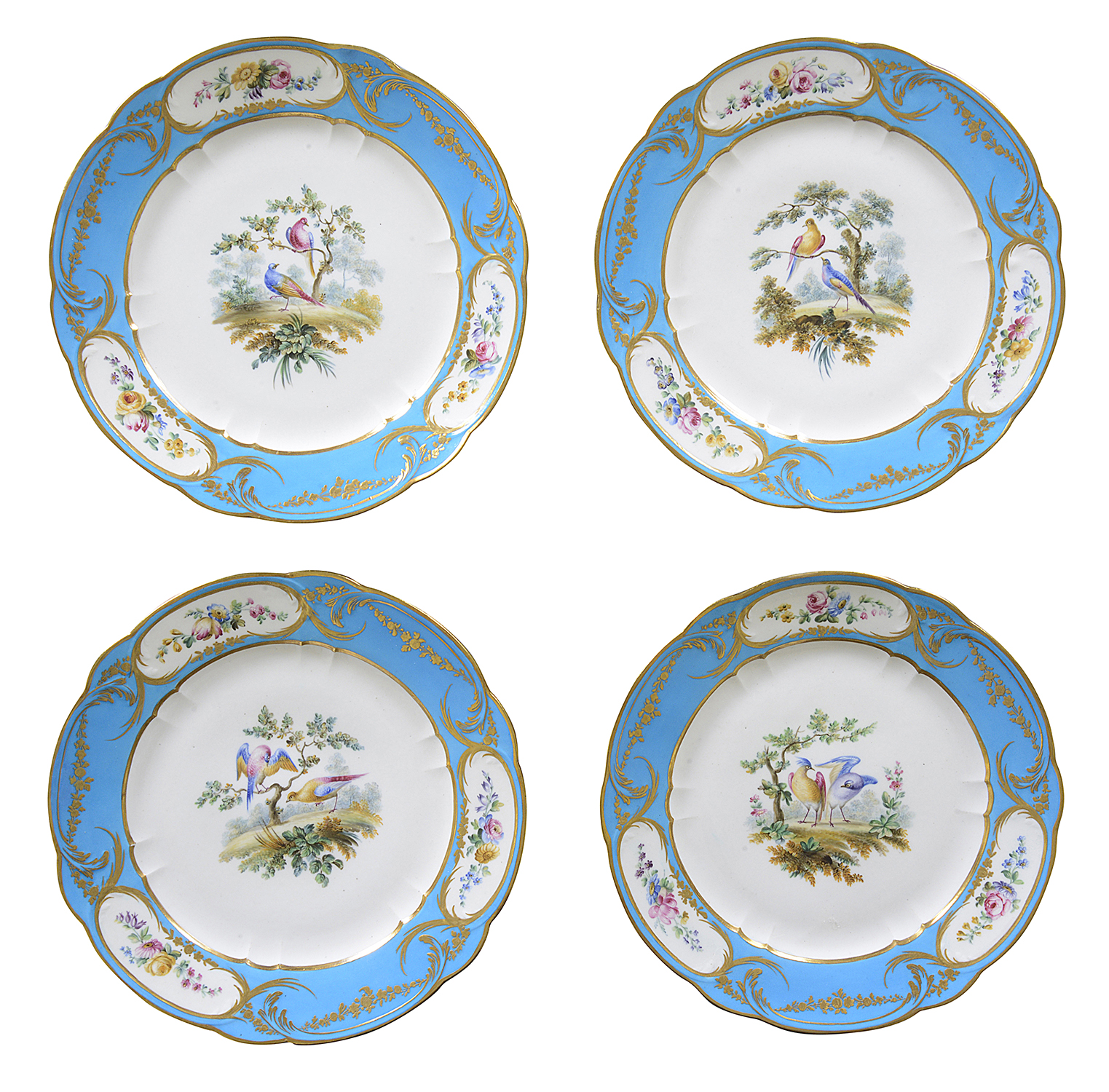 4 Serve style porcelain plates, C19th
