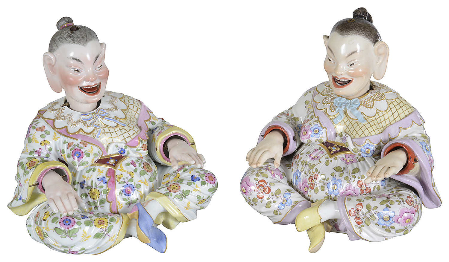 Pair Meissen nodding Pagodas, C19th 17cm high