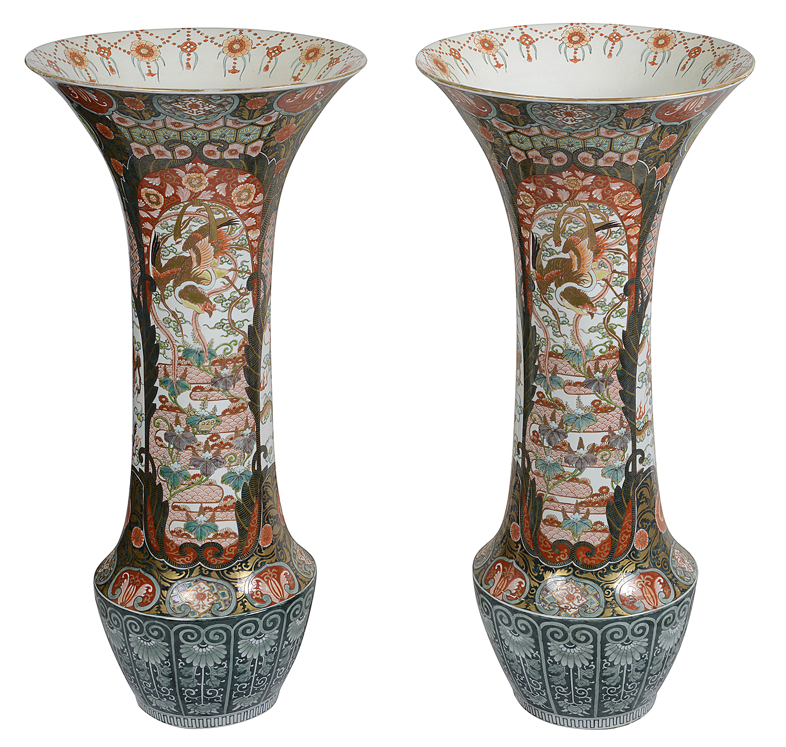 Large pair Japanese Imari Spill vases, C19th, 93cm high