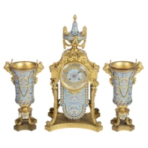 19th Century French enamel clock set. 48cm (19")high