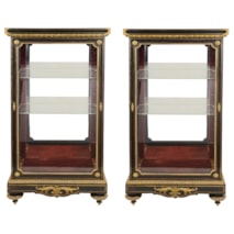 Pair French Ebony and ormolu pier vitrines, circa 1870.