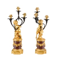 Fine pair 19th Century cherub candelabra on Porphyry bases. 50cm(20")