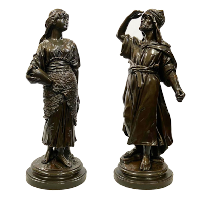 Pair C19th classical Bronzed Arab statues. 19"(46cm) high