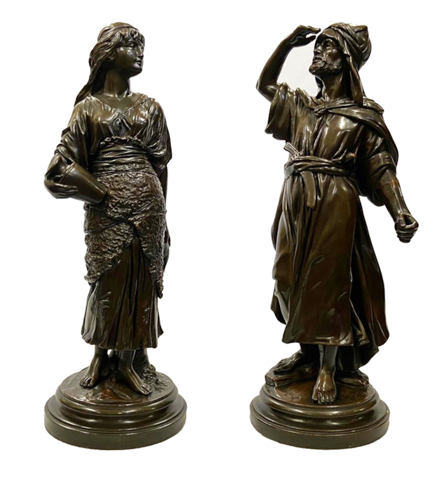 Pair C19th classical Bronzed Arab statues. 19"(46cm) high
