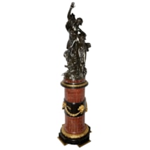 Large classical semi nude bronze figures mounted on marble pedestal, circa 1880