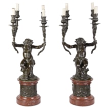 Large Pair of Clodian Bronze Candelabra, 19th Century