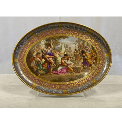 Vienna porcelain dish, Abduction of the Sabine late C19th 33cm (13") wide