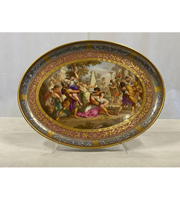 Vienna porcelain dish, Abduction of the Sabine late C19th 33cm (13") wide
