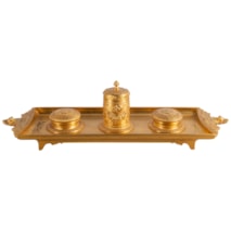 C19th Grand tour influenced gilded ormolu ink well. Stamped; Barbedienne
