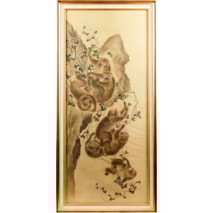 Fine Japanese Meiji period water colour on silk of Monkeys 140cm(55")