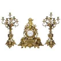 Large 19th Century French gilded clock set.