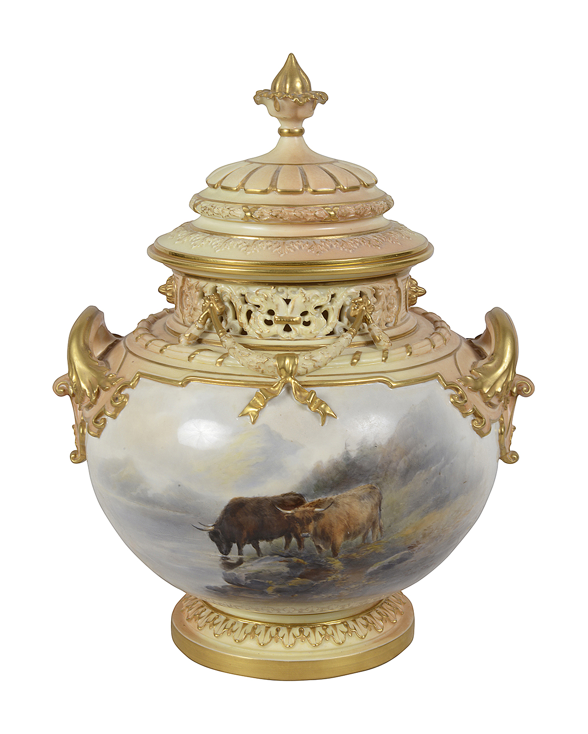 Royal Worcester lidded vase, signed John Stinton.