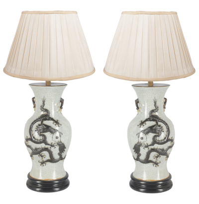 Pair 19th Century Chinese crackleware vases / lamps.