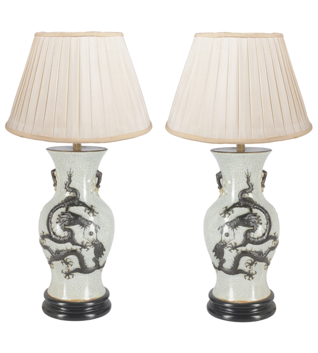 Pair 19th Century Chinese crackleware vases / lamps.