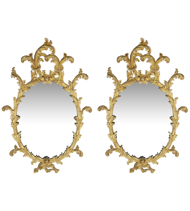 Pair Chippendale influenced wall mirrors, circa 1900