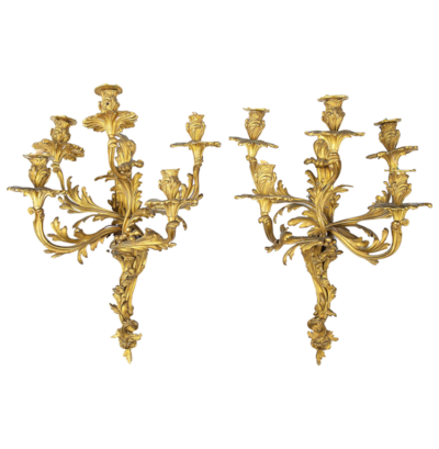 Pair 19th Century Rococo ormolu wall lights