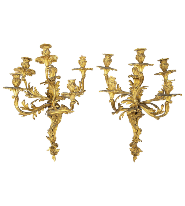 Pair 19th Century Rococo ormolu wall lights