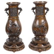 Pair 19th Century Japanese bronze vases.