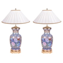 Pair early 20th Century Chinese Cloisonne enamel vases / lamps.