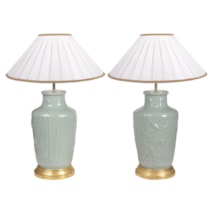 Pair Chinese Celedon porcelain vases / lamps, circa 1900