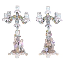 Pair 19th Century Meissen porcelain candelabra.
