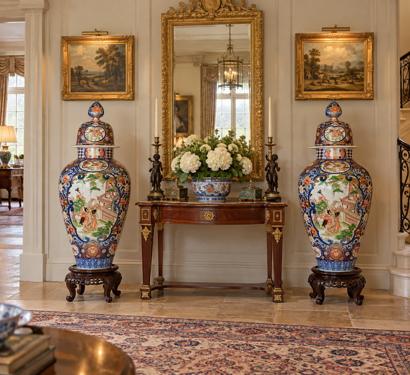 Large pair Imari lidded vases, C19th 4'3"