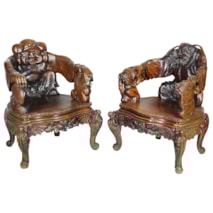 Pair of 19th Century Japanese Carved Wood Armchairs