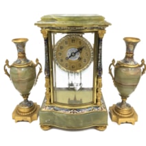 19th Century French Louis XVI style Onyx clock set.