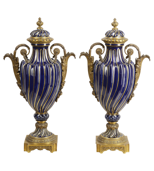 Pair 19th century French Sevres style lidded vases.