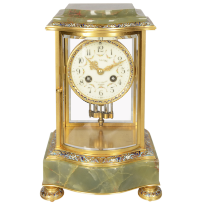French 19th Century Onyx and enamel mantel clock.