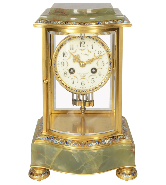 French 19th Century Onyx and enamel mantel clock.