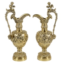 Pair Renaissance style Bronze ewers, circa 1880. 23"(58cm) high