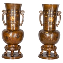 Pair Japanese Meiji period Bronze and gilt vases, 42cm(16.5") high