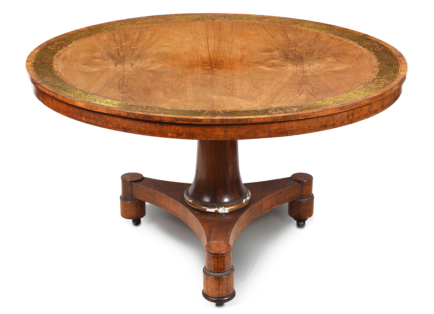 Regency period brass inlaid centre table, circa 1820