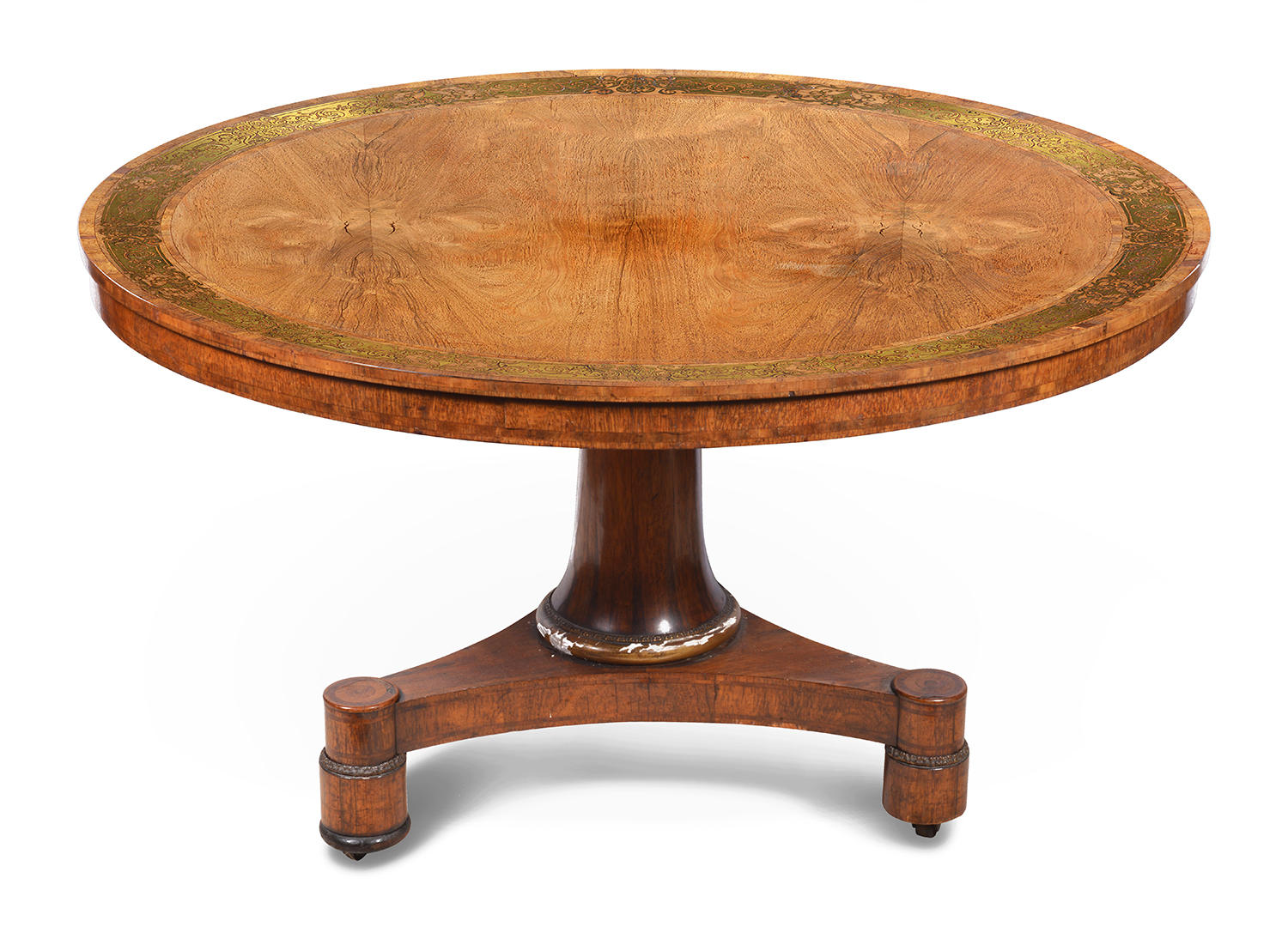 Regency period brass inlaid centre table, circa 1820