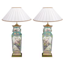 Large pair 19th Century Chinese Famille Rose vases / lamps 62cm(24.5") high