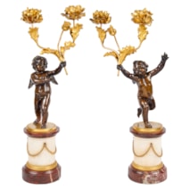 Pair Louis XVI style bronze candelabra