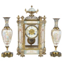 19th Century French Champlevé Enamel Clock Garniture