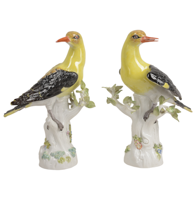 Pair late 19th Century Meissen Oriel birds.
