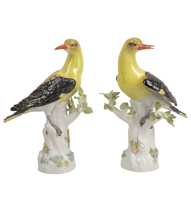 Pair late 19th Century Meissen Oriel birds.